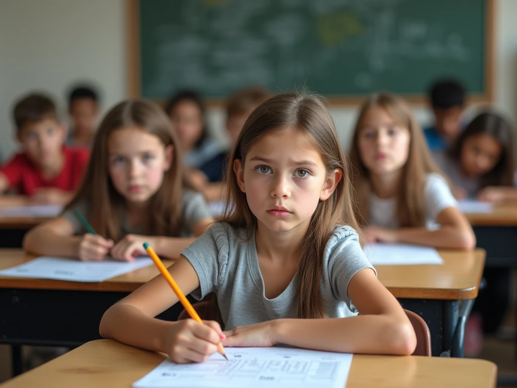 Developing cultural and intellectual skills, education according to the curricula prescribed for students , receiving information in the classroom, a close-up picture of a russian student wearing a traditional uniform sitting on a school desk, performing school assignments