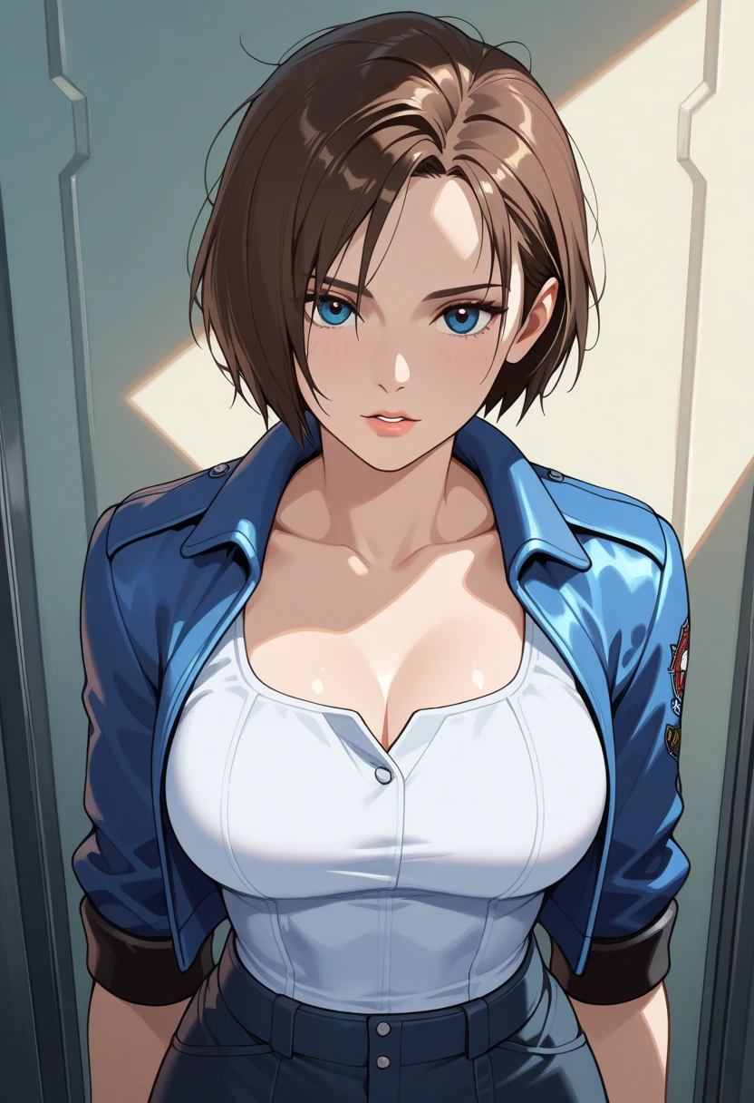 Alice.brown hair,short hair,brown eyes,cleavage,
choker,white, cropped jacket,jacket,gloves,skirt,
upper body, smile, leaning forward, from above,
hospital room.
(insanely detailed, beautiful detailed face, masterpiece, best quality)
<lora:Alice:0.7>