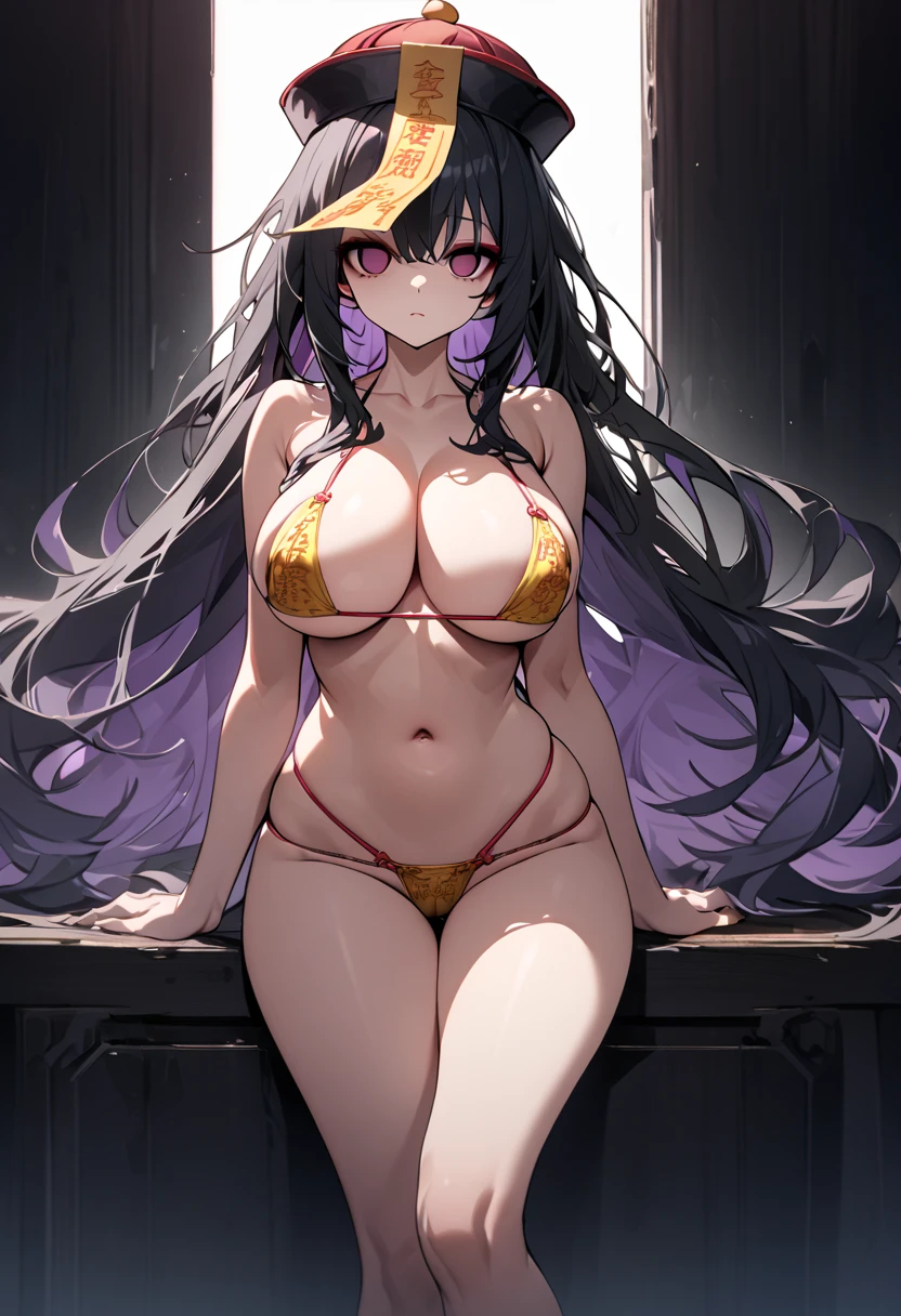 masutepiece, Detailed, Best Quality, Beautiful Girl, Shackles, stock, Troubled face, black hair sexy girl 1girl in, albedo from overlord character, sexy female, Blunt bangs, Big breasts, Amused expression, Looking at Viewer, big butt, mature body, very big tits, half naked, small thong, cute pose, big butt, full body picture, yellow eyes, nsfw, hard nipples, fully naked, a little big areolas. Naked, lie in a bed, cute poses, golden neck chocker and bracelets, super small bikini, g string