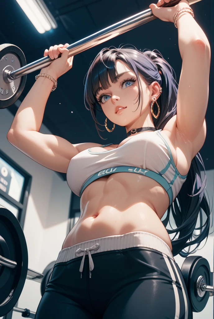 (ultra-realistic rendering, best quality), ((Top Quality, 16k, Masterpiece: 1.3)), (Beauty, 1 Girl), (realistic photo shot in a dark studio), (medium full body shot), (20 year old girl sexy poses in the gym), (sexy sport outfit), sports leggings, sports bra, beautiful detailed face, small breasts, pale skin, detailed long blond hair, heavy makeup, (realistic glistening skin), masterpiece, best quality, high resolution scan, (professionally color graded), sharp focus, rim lighting, dimly lit, two tone lighting, dark, tifa
