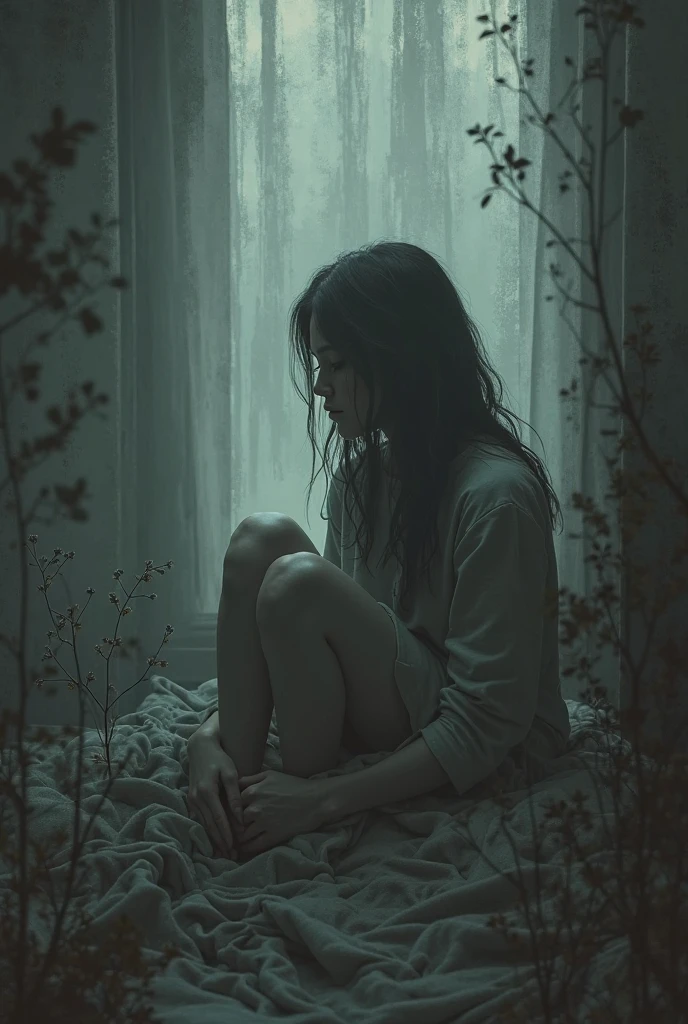 landscape Surrealist art movement Women crying sitting hugging herself Emotional distortion