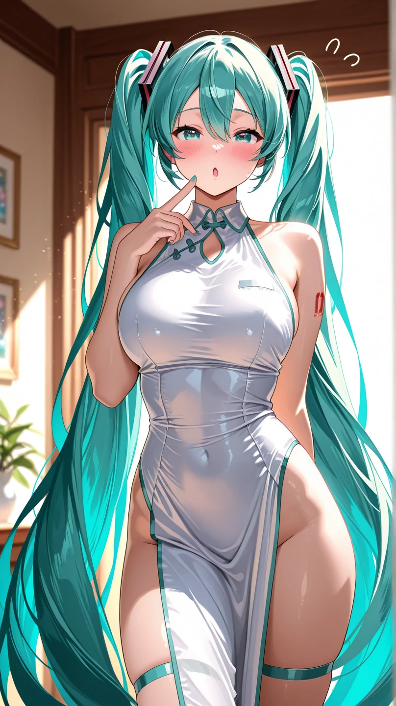(((anime-style cute face)))、Hatsune Miku、,((((Ahegao))))、Sticking out tongue、blush、Very big eyes、anatomically correct body、Big thighs、The face is bright、Professional Lighting、Cute little breasts、(最high quality1.5, Anime artwork, Anime Style, Studio Anime, Very detailed, up to date, Vibrant, Anime Coloring, High Contrast, masterpiece:1.6, 最high quality, Best aesthetics), 1 female, alone, Fairy, (( Transparent dress:0.4, Light effects)), (((Captivating body, Lewd Curves))), Strip Theater, ,((Laughing with your mouth open:1.2)), Normal hip joint,, Put your arms behind your head, (Color coding, Sexy Fishnet Stockings, Shiny costumes), Beautiful Skin, Beautiful Skin, Perfect Fingers, Five Fingers, Anatomically correct, Background Blur, high quality, Surreal, Bright colors,Big vagina pink、Lewd Dance、wrinkles of the female genitalia、Pole Dance:1.3