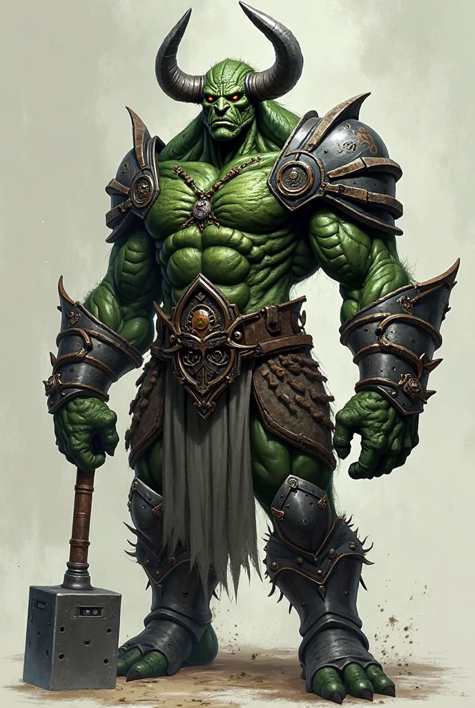Barbarian Orc, tall and slim, holding a club full of nails