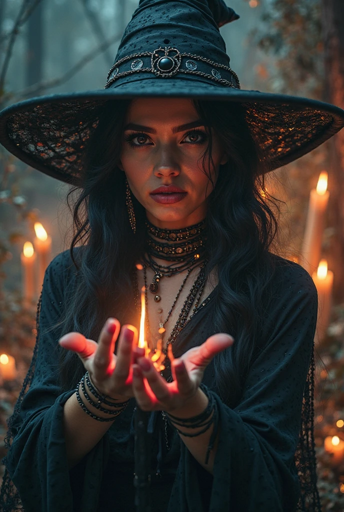 a beautiful naked blonde witch with long flowing hair, olhos azuis penetrantes, and ruby red lips, within a mesmerizing circle of fire, illuminating the surrounding darkness, surrounded by eerie esqueletos scattered on the floor, entre gavetas cheias de artefatos misteriosos, holding a shining dagger in her delicate hand, No meio de uma floresta escura, Illuminated only by the ethereal glow of moonlight. The artwork is rendered in a medium that combines the techniques of traditional oil painting and digital illustration., resulting in a captivating visual experience. The texture of the piece is rich and layered, com pinceladas e detalhes intrincados. Os detalhes adicionais incluem as tatuagens intrincadas e elaboradas da bruxa que cobrem seu corpo., enhancing your mystical aura. Your charming look is intensified by the moonlight reflected in your eyes. The flames dance and flicker, casting shadows that intertwine with the forest foliage, criando um ambiente estranho. The esqueletos on the ground show signs of decay, com ossos quebrados e roupas desgastadas. The overall image quality is of the highest caliber, with the utmost attention to detail. It is a masterpiece that features ultra-detailed realism and vivid colors. The lighting is carefully orchestrated, destacando a bruxa e seus arredores, creating a sense of mystery and enchantment. The art style is a fusion of fantasy and dark occult elements, creating a captivating composition that plunges the viewer into a realm of magic and danger. The color palette is dominated by deep, Tons ricos, enhancing the sense of mystery and foreboding. Resumindo, This prompt captures the essence of a captivating and seductive scene with a naked blonde witch, cercado por elementos de fogo, esqueletos, e o encanto de uma floresta escura. Prompt ensures the highest quality and attention to detail, resultando em uma obra de arte impressionante e evocativa.
