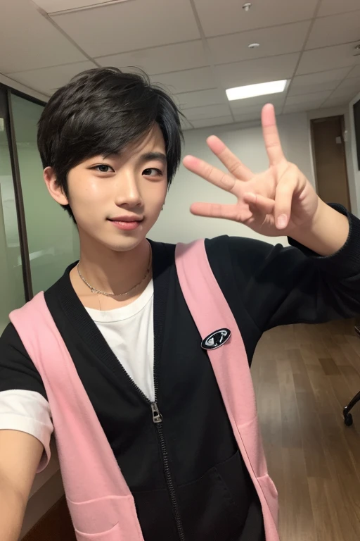 Masterpiece, High quality,(1boys:1.5),Cute boy in a yellow vest sits at a table with a doughnut。He's a cute、Sunny boy。Shota。Pictures are in high definition、high qulity,There are perfect details。