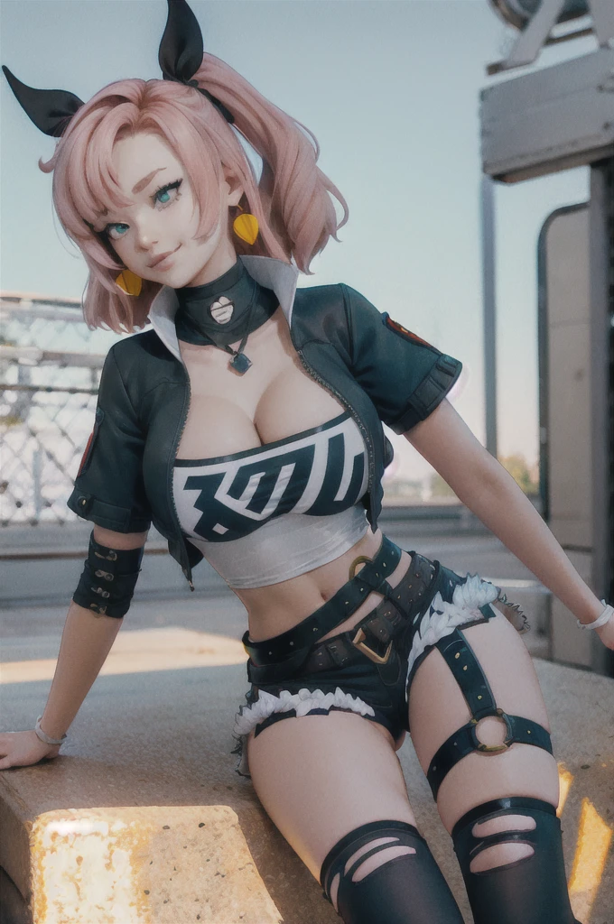 Cute and sexy girls, Multi-colored hair hair, bunnygirl, leather jackets,A hyper-realistic, Detailed Lighting,girl,masterpiece,huge tit,a smile,8k,Excellent style,
