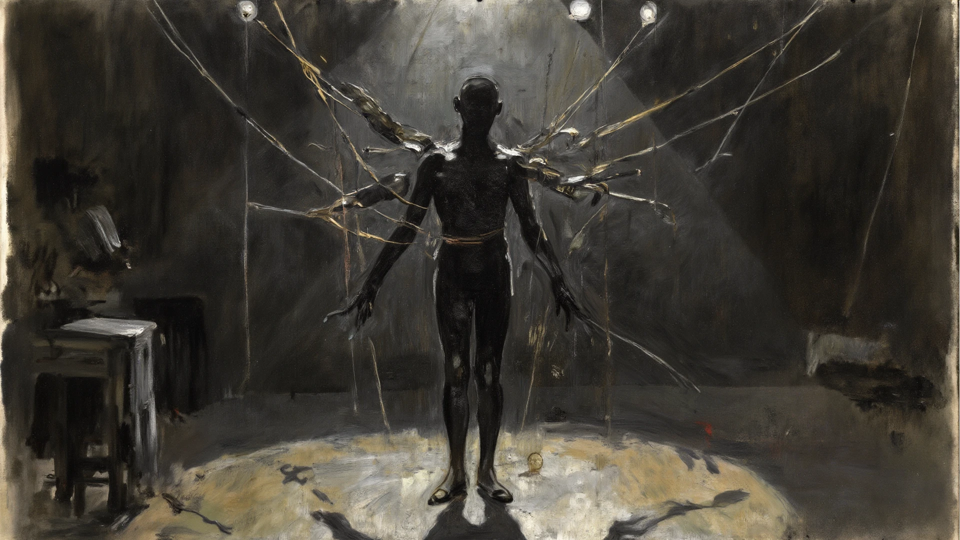 (Very old photograph only in sepia con medium full shot, a human body in exploded vision in puzzel cubes, chain extended to the exploded cubes, various directions and distance, from the movie Hellraiser, art decor, painting by Zdzislaw Beksinski, 1920s Hellraiser film, cyberspace, surrealism, macabre, horrified, terrified, insane, disgusting, disturbing, disturbing, Impactful, vintage, death dreaming about death, dystopian art, , hyper-detailed, cgsociety, digital illusions, photorealistic, arts visuals inspired by Fritz Lang. ((cinematic film)), Ultra detailed, RAW photo, cinematic, artstation style, concept art, masterpiece, 8k, black and white, realistic textures, 3D rendering