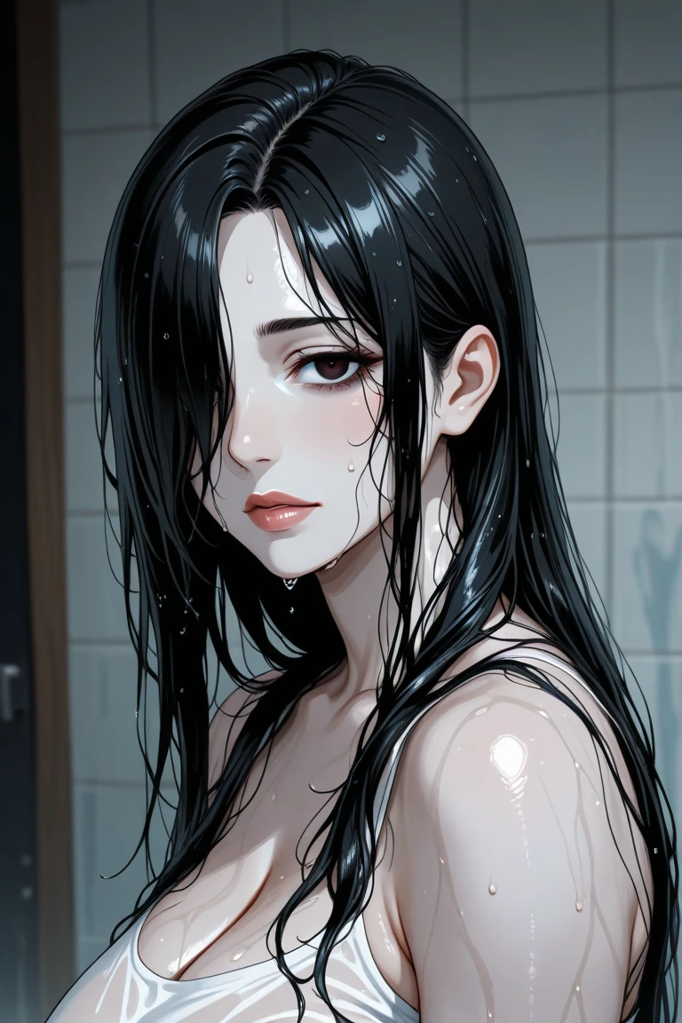 Black Hair、Cold look:1.5、Japanese Teens、Dark Background、One Cool Lady:1.2、Sharp Eye、night、Sad face、whole photo、NSFW、naked