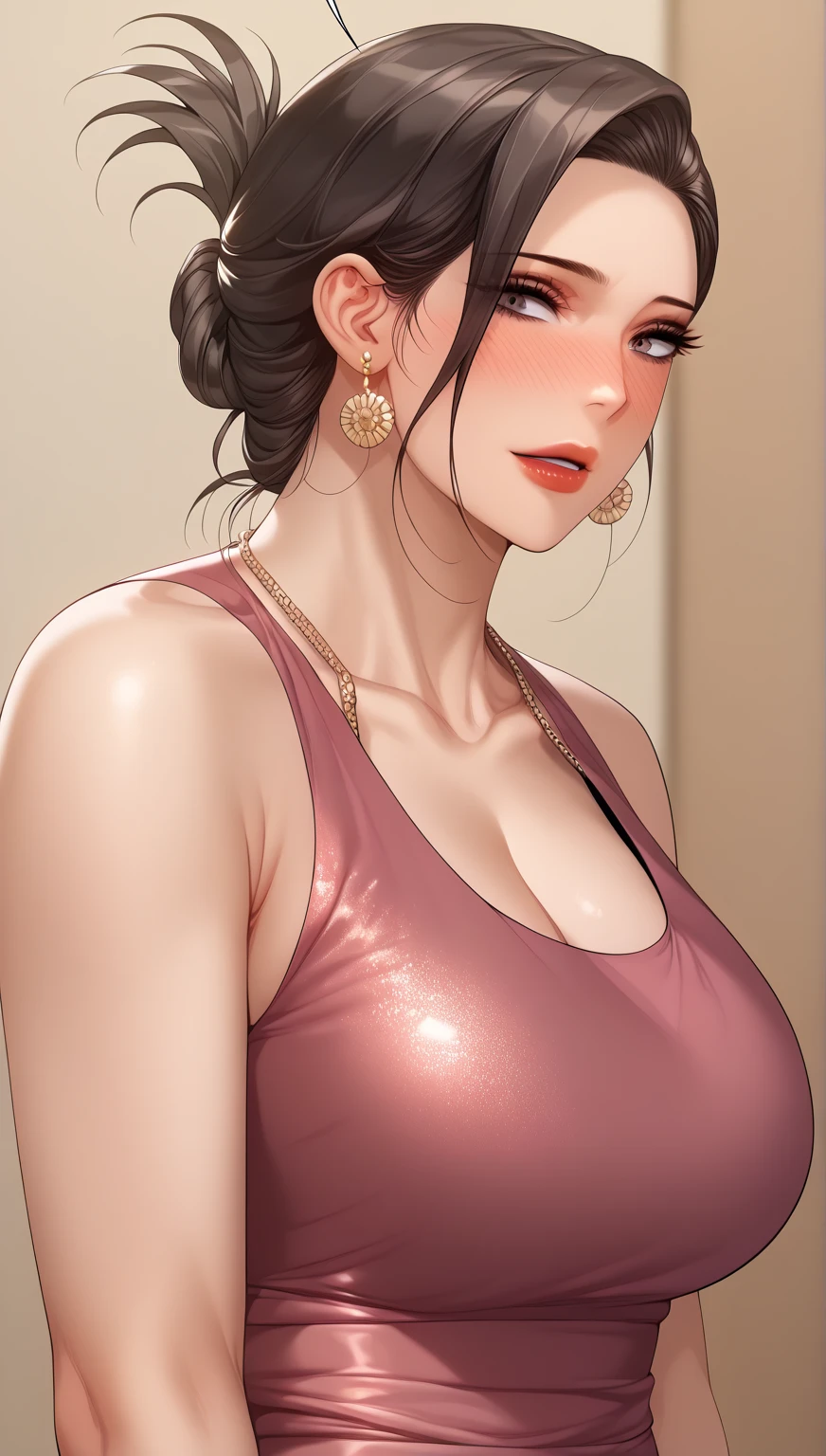mature beautiful wife,Large Breasts,whey,Shy,blush,In the room,Orange lace,Orange lace,stockings,pant,earrings,Lipstick,black hair,Thin clothes,Side braids,Sweat,cloudy day,brown hair,Gold bracelet,Gold Bracelet,Nipple showing,Soaked all over