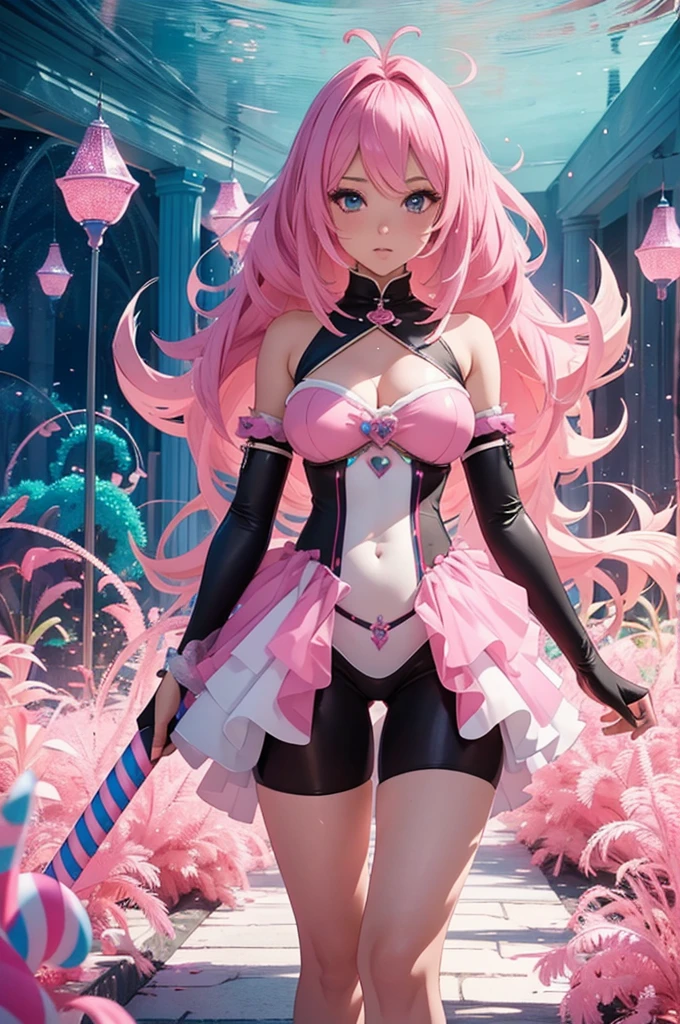 Anime character with short pigtails and a flower in her hair, X, trending on artstation pixiv, digital art on pixiv, Beautiful Full Body Concept Art, pixiv, , pixiv contest winner, trending on pixiv, pixiv style, at pixiv, Humanoid flora, by Shitao, whitebackground, light pastel colors, colorful circles coral