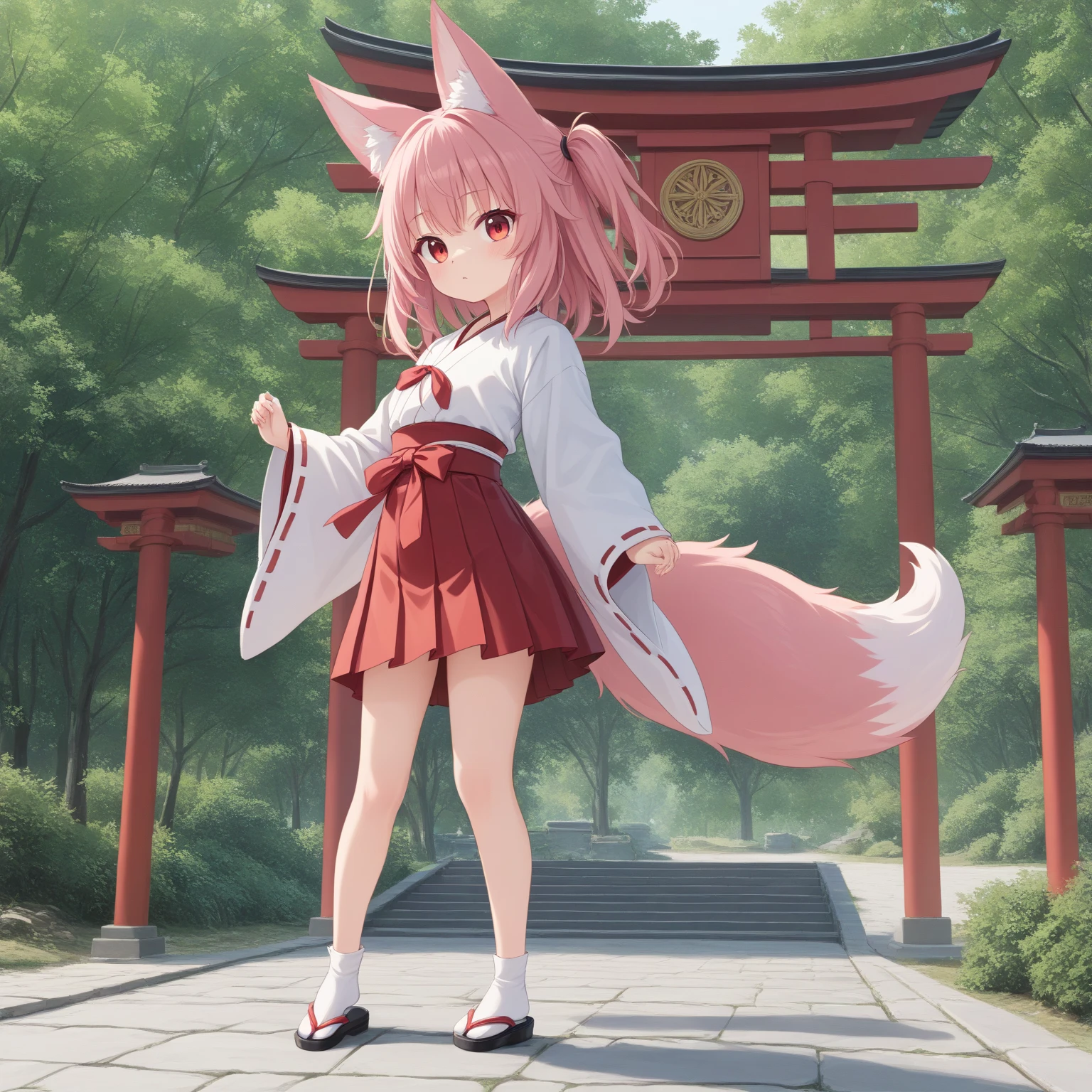 nojaoji,solo,1girl,<lora:nojaoji:1.0>,pink cloths,brond hair,fox ears