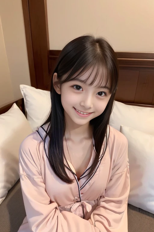 there is a young girl with long black hair posing for a picture, cute kawaii girls, young cute wan asian face, ulzzangs, 8k selfie photograph, slight cute smile, Innocent smile, very beautiful cute catgirl, Anime girl in real life, young and cute girl, warm and gentle smile, young lovely Korean faces, Cute natural anime face