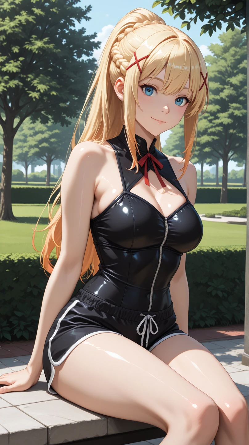 4k, Realista, muito detalhe, 1female, 1girls, blonde female, blonde hair, blue eyes, breasts, cat ears, cat tail, catgirl, choker, female, female focus, female only, fishnets, looking at viewer, partially clothed, , small, small breasts, thigh highs, thighs