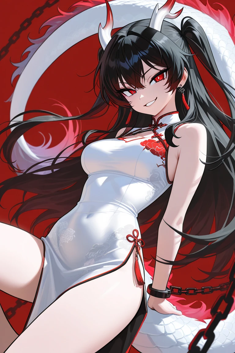 black hair, colored inner hair, pointy hair, shiny hair, medium hair, eyepatch, multicolored eyes, constricted pupils, devil eyes, longeyelashes, amber eyes, expressionless, unconscious, evil, Surrealism, conceptual art, anime style, glowing light, bloom, drop shadow, image fill, cowboy shot, lens flare, 8k, super detail, uhd, masterpiece, retina, anatomically correct, anatomically correct, super detail, high details, high quality, best quality, highres、nsfw,one woman,nurse's outfit,cleavage between breasts,large breasts,whole body,plump body,gleaming skin,muscular,expressionless,hospital,high quality,illustration,masterpiece,highly detailed,japanese、The background is detailed、Look straight here、from the front