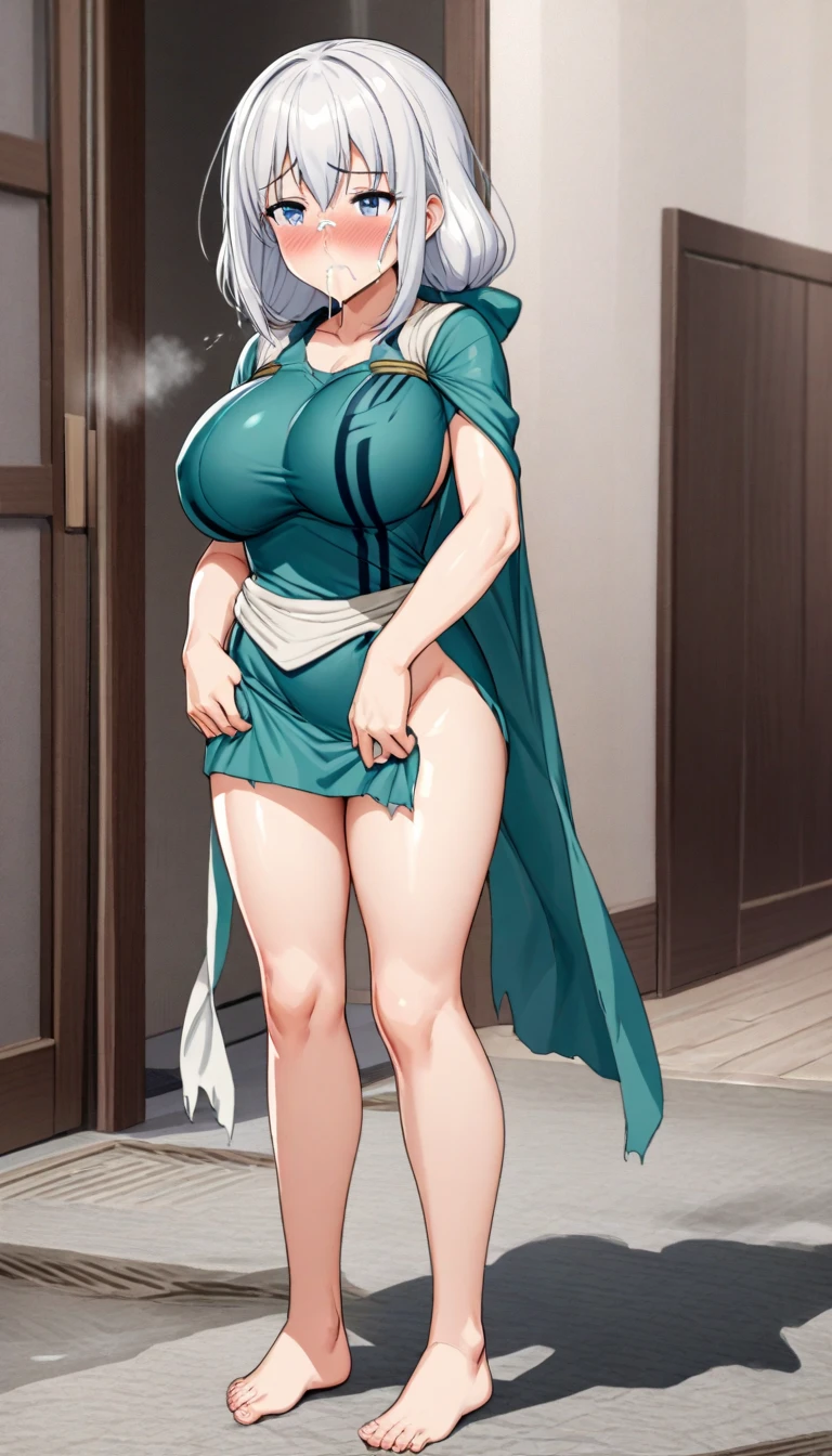 ((best quality)), ((masterpiece)), (detailed), 1girl, mature female, milf, motherly, perfect face, black hair, hair bun, big breasts, beautiful and tall, super realistic and detailed, legs open showing vagina, (big breasts)