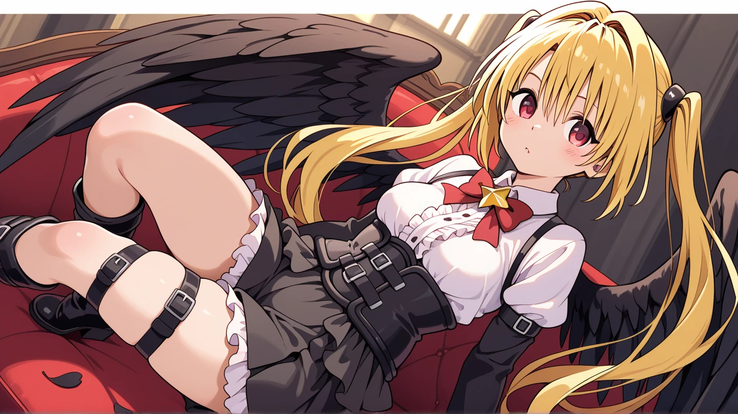 (best quality,4k,8k,highres,masterpiece:1.2),ultra-detailed, ultra-fine painting,sharp focus,physically-based rendering,extreme detail description,professional,vivid colors,bokeh, portraits,illustration, (girl seen from behind:1.5), 

(A girl lying down on her stomach;1.4), her mesmerizing eyes gazing into the distance, her lips slightly parted with a hint of a smile.
Her hands are tied behind her back with a rope, her fingers delicately intertwined. The rope extends to her feet, which are tied in the air, creating an intriguing and dynamic composition. The rope serves as a connection between her hands and feet, emphasizing both vulnerability and strength.

The girl's hair flows beautifully, cascading down her back, its strands capturing the sunlight and reflecting its golden hues. She wears a flowing dress, adorned with intricate details and patterns, emphasizing her elegant and ethereal presence.

