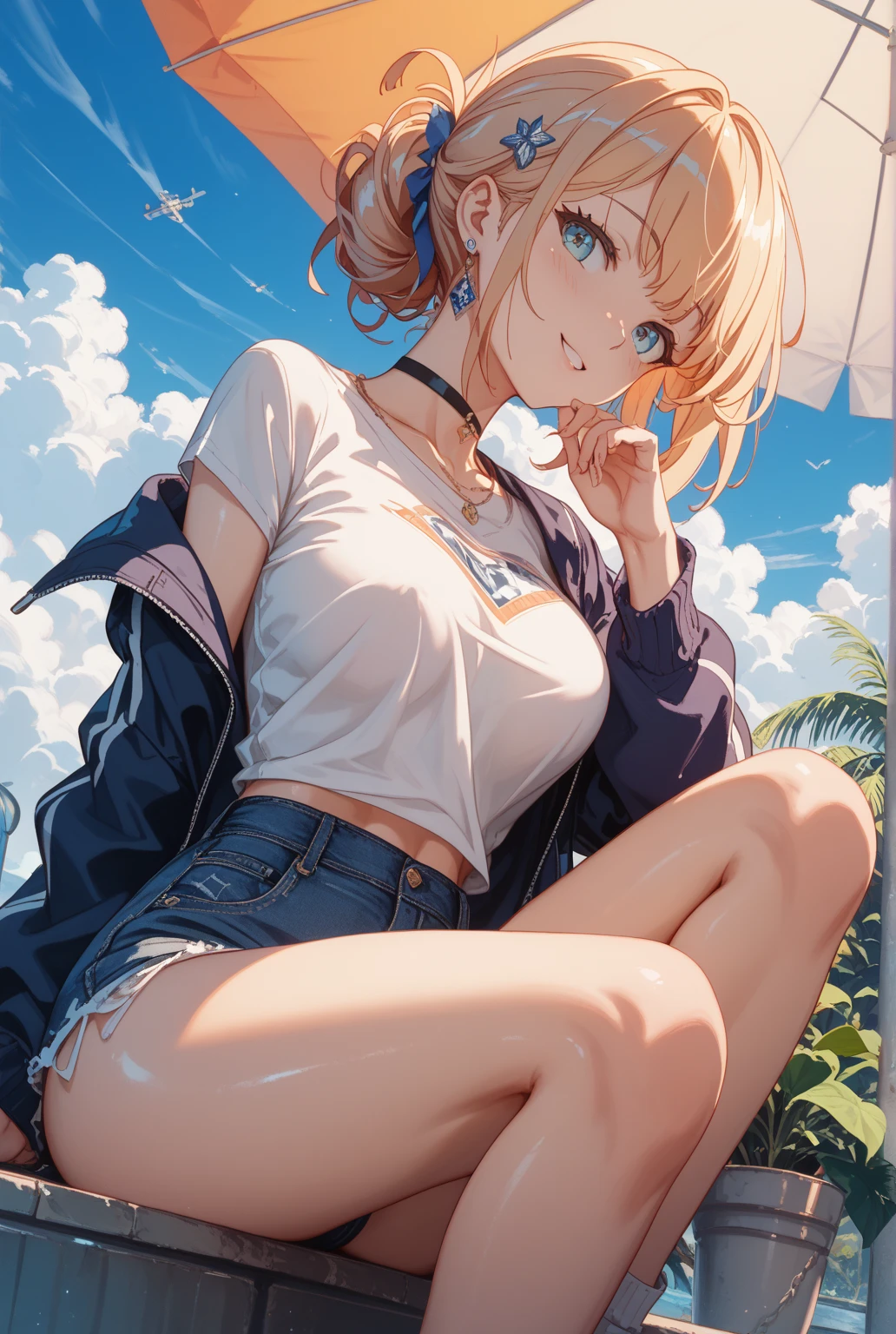 (Highest quality、4K、8k、High resolution、masterpiece:1.2)、Very detailed、(anime、Daydream、anime的:1.3)、blonde、Pixie Cut、Japanese、Full body photo、Plump、Spread your legs、((Open shirt))、Saggy breasts、a little flabby belly、(Bottomless)、(Place your hands behind your head)、(((Squatting Deep Over Dildo)))、Inserting a dildo into the vagina