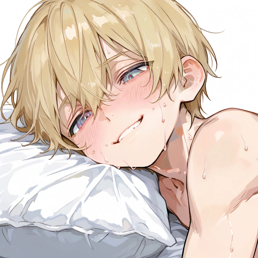 Browsing Caution,1 male,Sweat,white breath,(A cute boy),Penis in the crotch,Large areola,White steam,Small breasts,Blonde Row Twin Tail,Looking up,Blowjob
