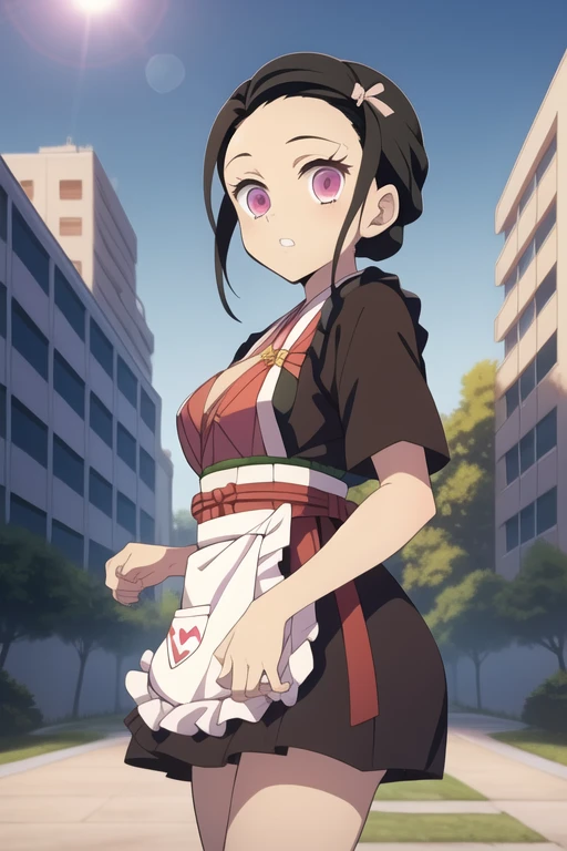score_9, score_8_up, source_anime, 1girl, solo,The photo shows a young person standing outdoors, They are smiling and wearing a white t-shirt with a design featuring a rabbit and text, paired with a patterned purple sarong or long skirt and sandals. The background appears to be a garden or a green outdoor area..(bound wirsts), (arms behind back), (tapegag, tape gag), dramatic, (looking at viewer), (detailed pupils:1.3), ,red rope, thick rope,normal breast,full body ,long hair,black hair,ponytail hair, butterfly hair tie