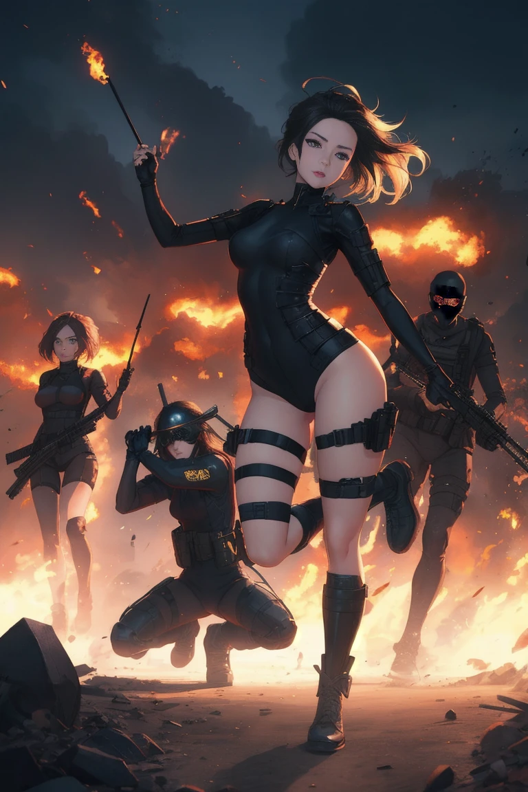 The 19-year-old girl dressed in a black tight bike suit stood in front of a group of male prisoners, Dark blue ponytail, Height 165 cm, huge tit, Buttock augmentation, Fitness model, A shy and nervous expression, Ruddy cheeks, Wheezing, perspire, The whole body is drenched, The prisoners looked at her intently, Fall into a dimly lit alley, It was raining heavily, Top quality, Photo realism, tmasterpiece, full body pov, View from above., 32K, Best quality, Masterpiece, Super detail, High details ,