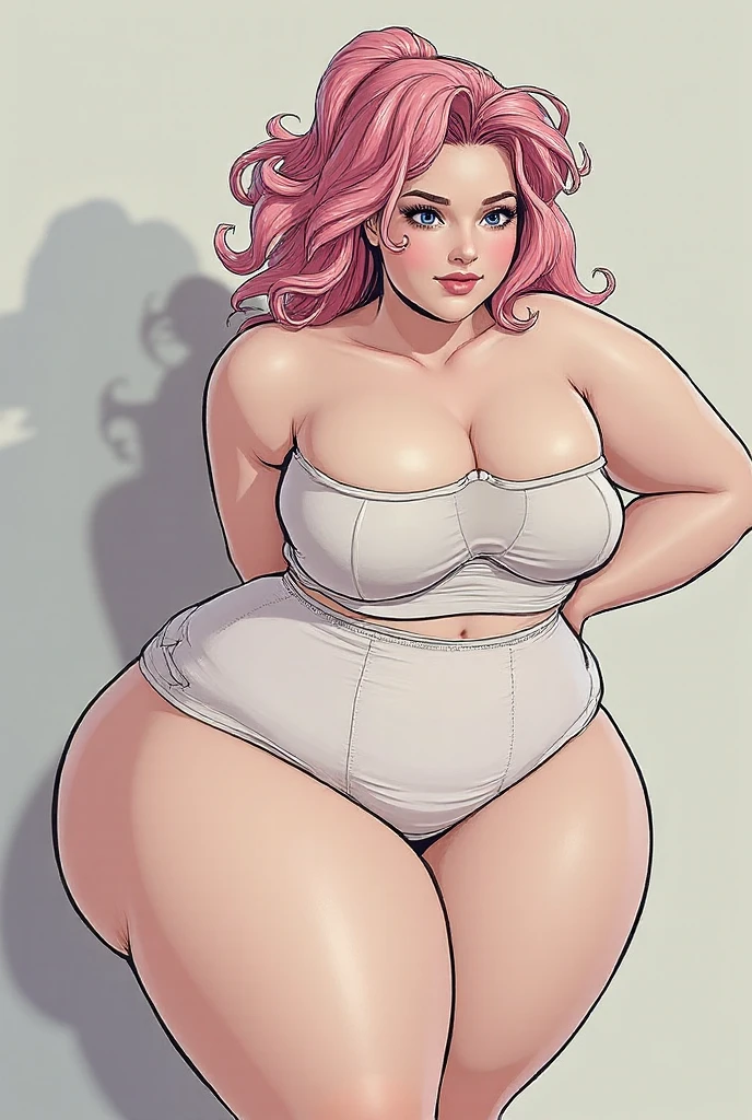 Lori huge breasts cleavage ，Pink hair，With bangs  ，Wearing pink lace lingerie ，Also wear white suspender stockings  ，  Plump butt ，And she kneels on the bed，And with your back to the camera ，butt to camera，Get ready for sex  ，Shy Expressions ，Tears in my eyes，Lovely and delicate 。Chiquita，notre dame，Sexual enlightenment，infancy，Photorealsitic，tmasterpiece。