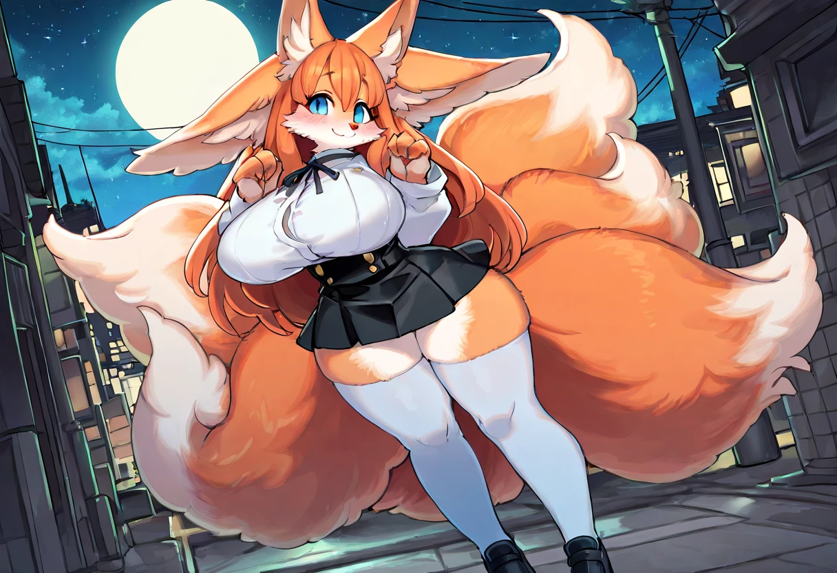 Anime style, no tail, masterpiece, UHD, ccurate, anatomically correct, super detail, high detail, best quality, 16k, 1080p, thick_thighs, big ass, high saturation, colorful, detailed manga illustration, fox girl, (furry: 1.21), fox_ears, floating hair, looking at the audience, detail fingers, contour deepening, bare legs