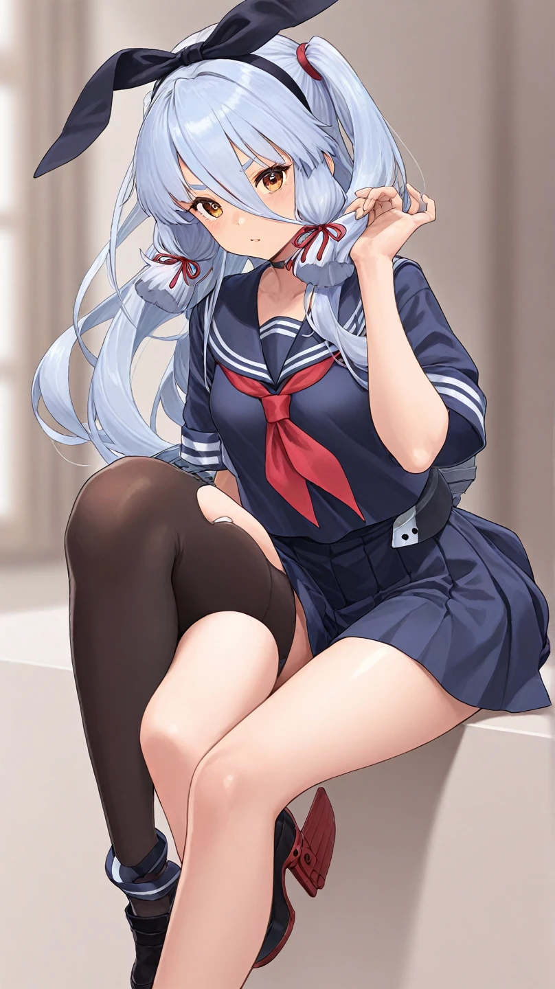 1 Girl、шедевр、beautiful  lighting、Detailed beautiful face、Detailed beautiful eyes、A high resolution、Ultra-fine illustration、an extremely delicate and beautiful、beste-Qualit、The whole body is shown、Feet first、(A MILF:1.2), ((Squatting:1.5)),Open knees、独奏, 30s,White Skin Skin, (has silver hair, Blunt bangs ,poneyTail,Red Eyes),, Curvaceous, (shinny hair, glossy eyes, shinny skin), Laugh, a smile, (shining skin:1.2), 、thighs thighs thighs thighs、((squatting down、Open legs))、Open knees、front facing、((Sailor Clothing)),Pichi Pichi clothes、ratex、Short skirt、seethru school uniform、The navel is visible、pelvis curtain、Armpits、a smile、black thighhighs、Watch your audience、under-boobs、blushed、perspiring、Jeweled、thick-thighs、Parting lips、pantyhose、Blushing cheeks、tiptoes、lowfers