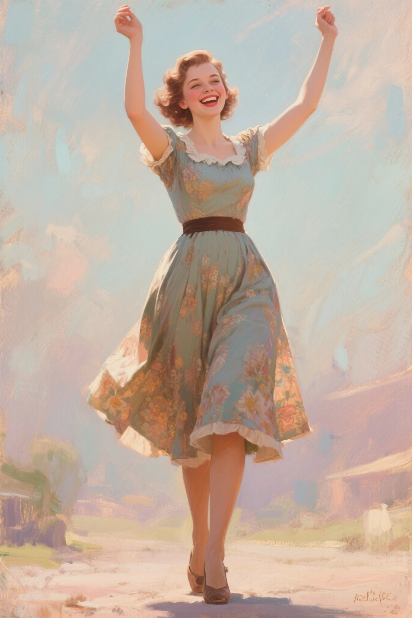 Beautiful woman waving outside the car window