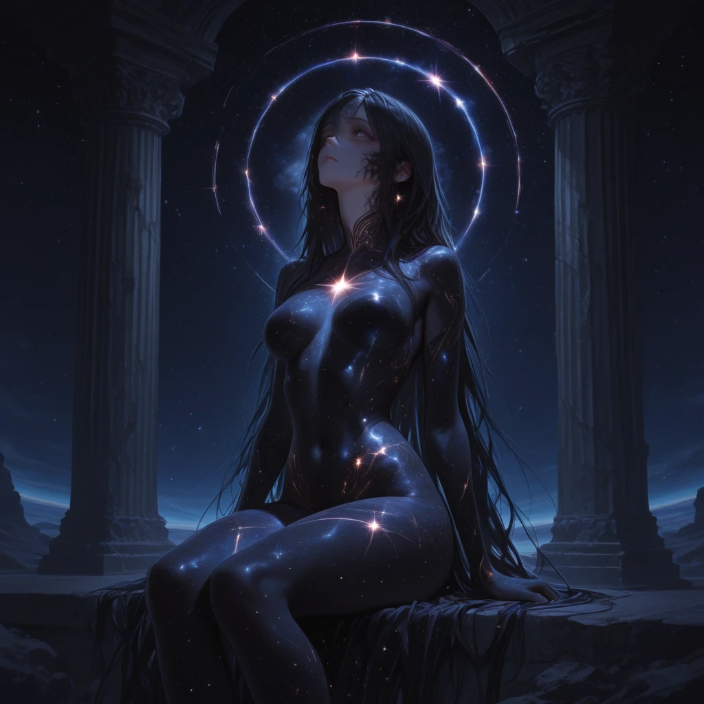 the universe background, infinity, spiritual, divine, enlightment, wide shot, iconology, flat color