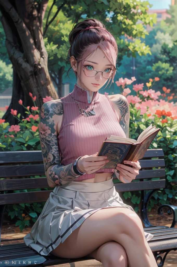 arafed woman in pink hair wearing long polka dot  boyfriend shirt and denim jeans sitting on the grass and reading a book wearing glasses on a mountain, ross tran 8 k, smooth pink skin, alena aenami and artgerm, some pink, seductive anime girl, 8k high quality detailed art, badass anime 8 k, photorealistic anime girl render, thicc, pink girl, beautiful alluring anime woman, 3 d anime realistic