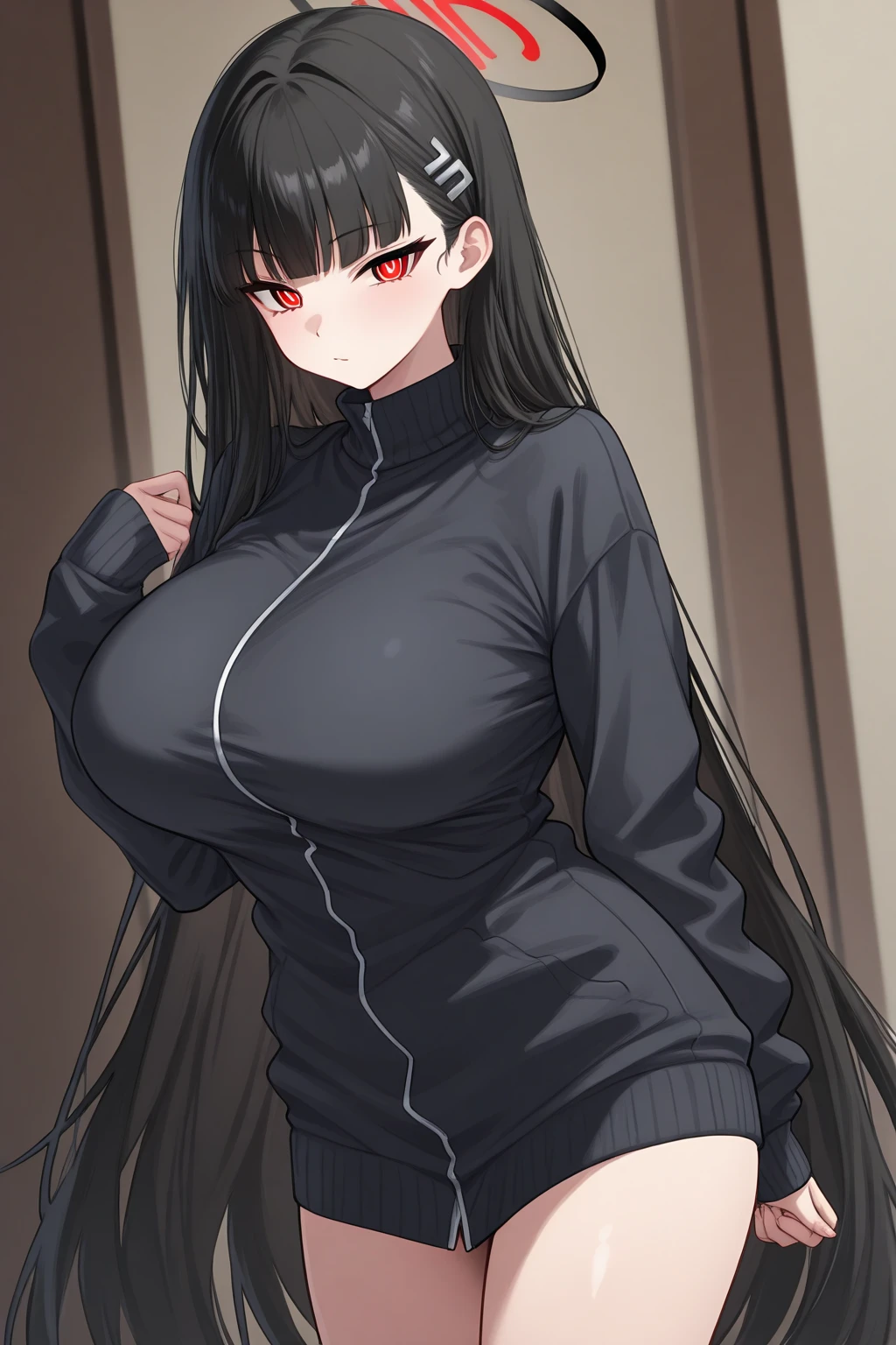 best quality, ultra-detailed masterpiece, anime art style, cute characters, dia kurosawa, one-piece swimsuit, large breasts, pantyhose,