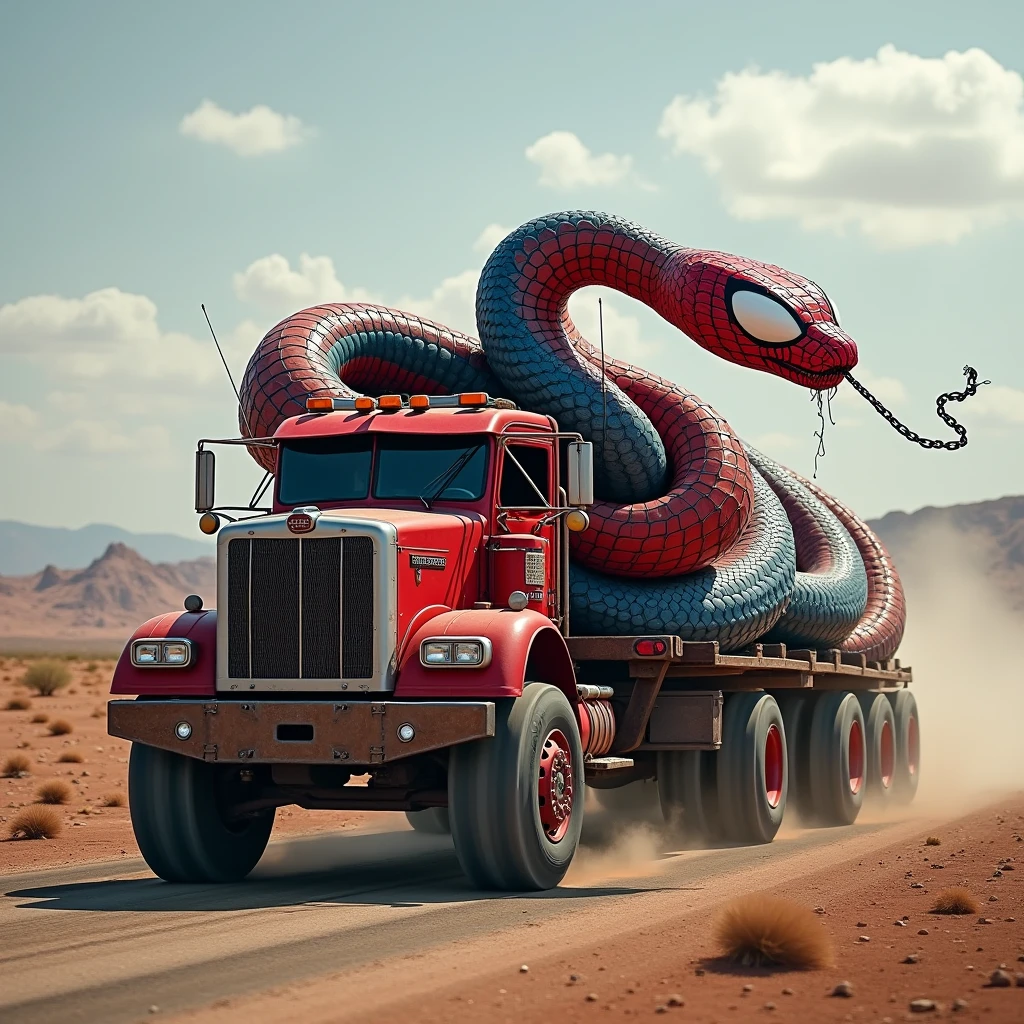 Create image with big python and big truck 