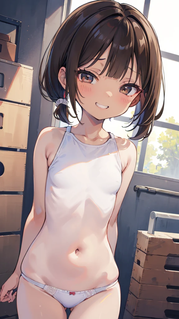 1girl, wearing pantie, brown hair, twin tail, naked, nipples, medium breasts, physical measurment, full body shot, front shot, style of Anmi, clear lines, late anime style, a speech bubble, <lora:anmiXLV1:0.5>, masterpiece, best quality, highly detailed, ultra detailed, cinematic, dramatic, anime