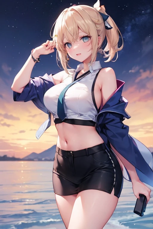 ((Finest quality)),(超A high resolution),(ultra-detailliert),(Meticulous portrayal),((Best CG)),(Finest works of art),Ultra-Precision Art,The art of astounding depiction, (1人の女性:1.5),White Sports Bra:1.5,(perspiring:1.3),Glamorous body,Colossal tits:1.5,Fine-grained skin,Toned belly,dishevled hair:1.5,(Open Parka:1.5)