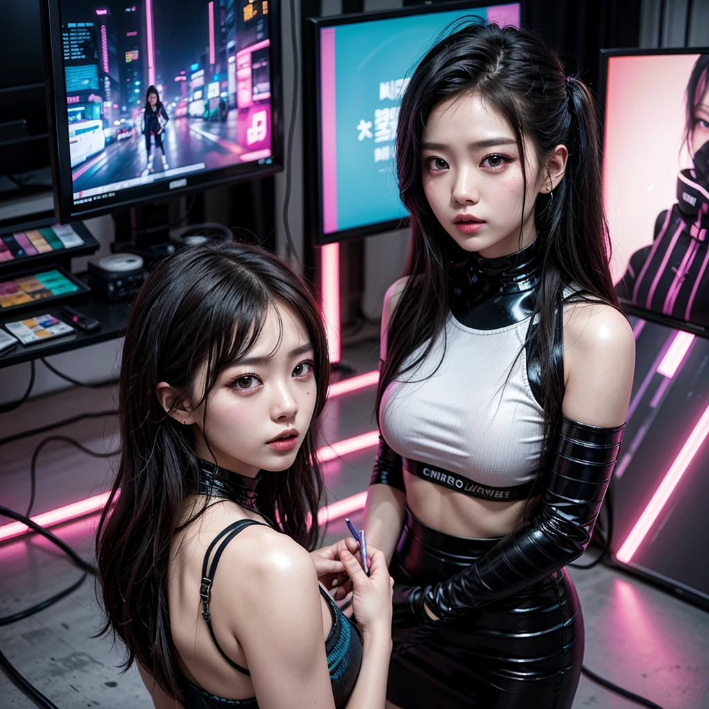 there is a woman with a blue hair and a white top, anime girl cosplay, inspired by Leng Mei, photo of slim girl model, anime girl in real life, seductive anime girl, cyberpunk 2 0 y. o model girl, chinese girl, female cyberpunk anime girl, photo of slim girl, show armpits, beautiful cyberpunk woman model, anime cosplay, cosplay photo, cosplay