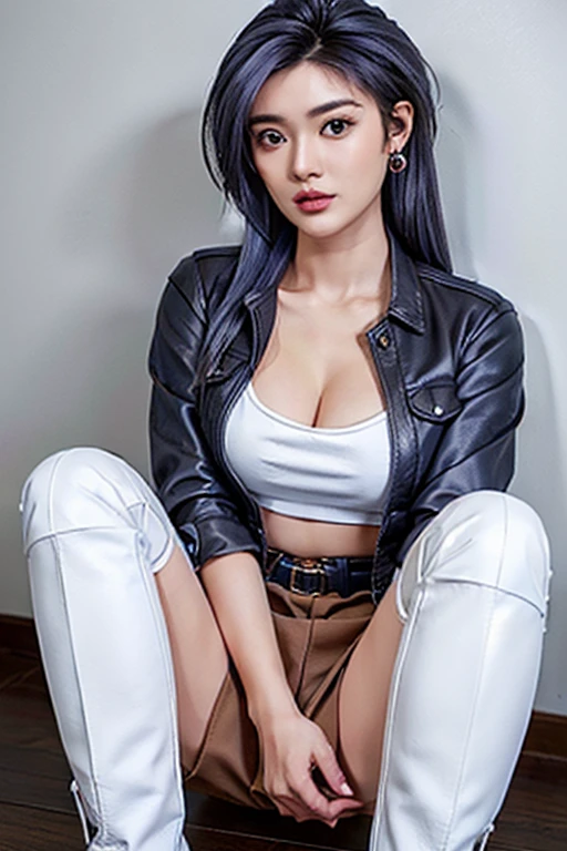 ((beauty eyebrows:1.4, large breast:1.4, beauty eyes:1.4,(((hand between legs:1.4))))),(((((tall:1.4,full body:1.4,standing:1.4,looking at downside:1.4)),((denim shorts:1.4, belt:1.4, leather ankle boots:1.4)),calf:1.4,ankle:1.4,knees together:1.4,sexy:1.4,(((((beauty face:1.4))))),belt:1.4,1girl:1.4,Mio Serizawa:1.4,blue long hair:1.2,tied shirt:1.2,earrings:1.2, navel:1.2))),((simple background:1.4)),(photo realist: 1.4), (hiper realist: 1.4), (realist: 1.3), (smoother lighting: 1.05), (Improve the quality of movie lighting: 0.9), 32K(increase the beauty of skin texture: 1.4, better quality, (beauty), (masterpiece:1.4), (Physically based rendering:1.4), (ultra high resolution:1.4), (best quality:1.4)