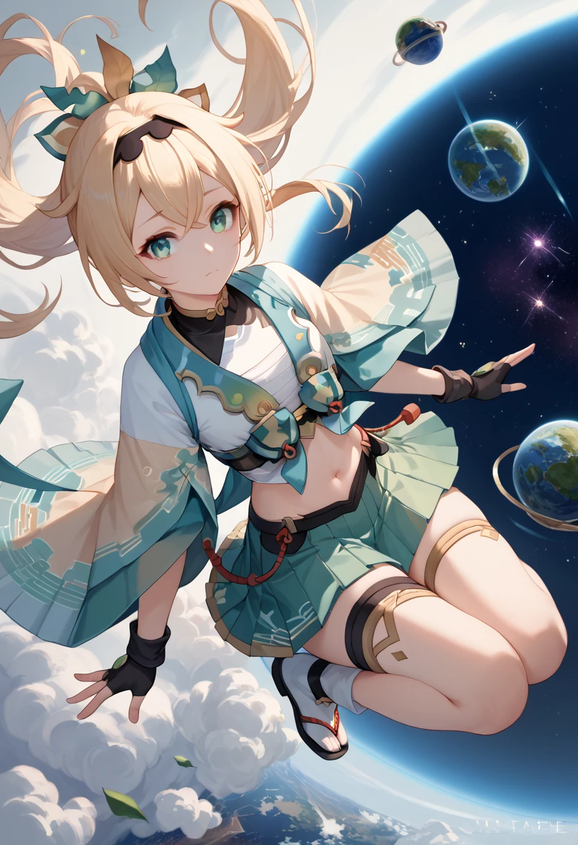iridescent effect, sole of foot, reflect sole, sole close-up, reflect toes, focus on foot, barefoot, mesh material costume, nipple seal, complex and colorful effect on background, space debris floating, background is outer space, background is mechanical space colony, natural luminescence, small breasts, female brat, thick eyebrows, thin waist, pigtails, beautiful blonde, braid, (masterpiece), ((highest quality) ), (super detailed), girl, clean and detailed face, five fingers, textile shading, perfect anatomy,