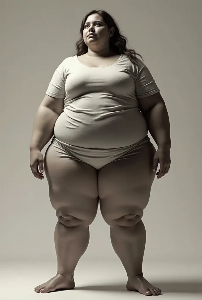 ((naked)),((Saggy huge)),((Heavy body)),((Wide Hips)),((Thick body)),((Big Belly)),((Japanese woman)),((Brown short hair)),((Brown eyes)),((Full body portrait))、((1 female)),((Thick neck)),((Round face)),White blank background、naked feet、Full body portrait、