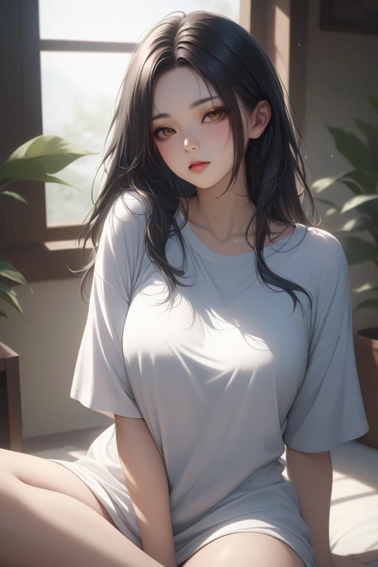 ((Jisoo from Blackpink)), t-shirt, tiny pleated skirt, cleavage thighs, black pantyhose to the waist, high heels, close-up from thighs to face, very fair skin, very long hair, wavy hair, camp, forest , photorealistic, indirect lighting, volumetric light, ray tracing, hyper-detailed, best quality, high resolution, HDR, 8k