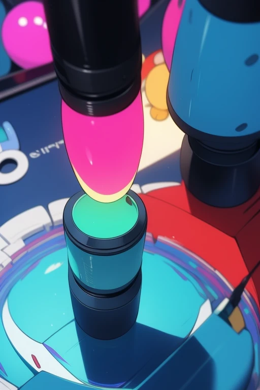 (Motion Blur) A spinning top twirls on a table, the many colorful shapes on it seem to blend together in the motion blur