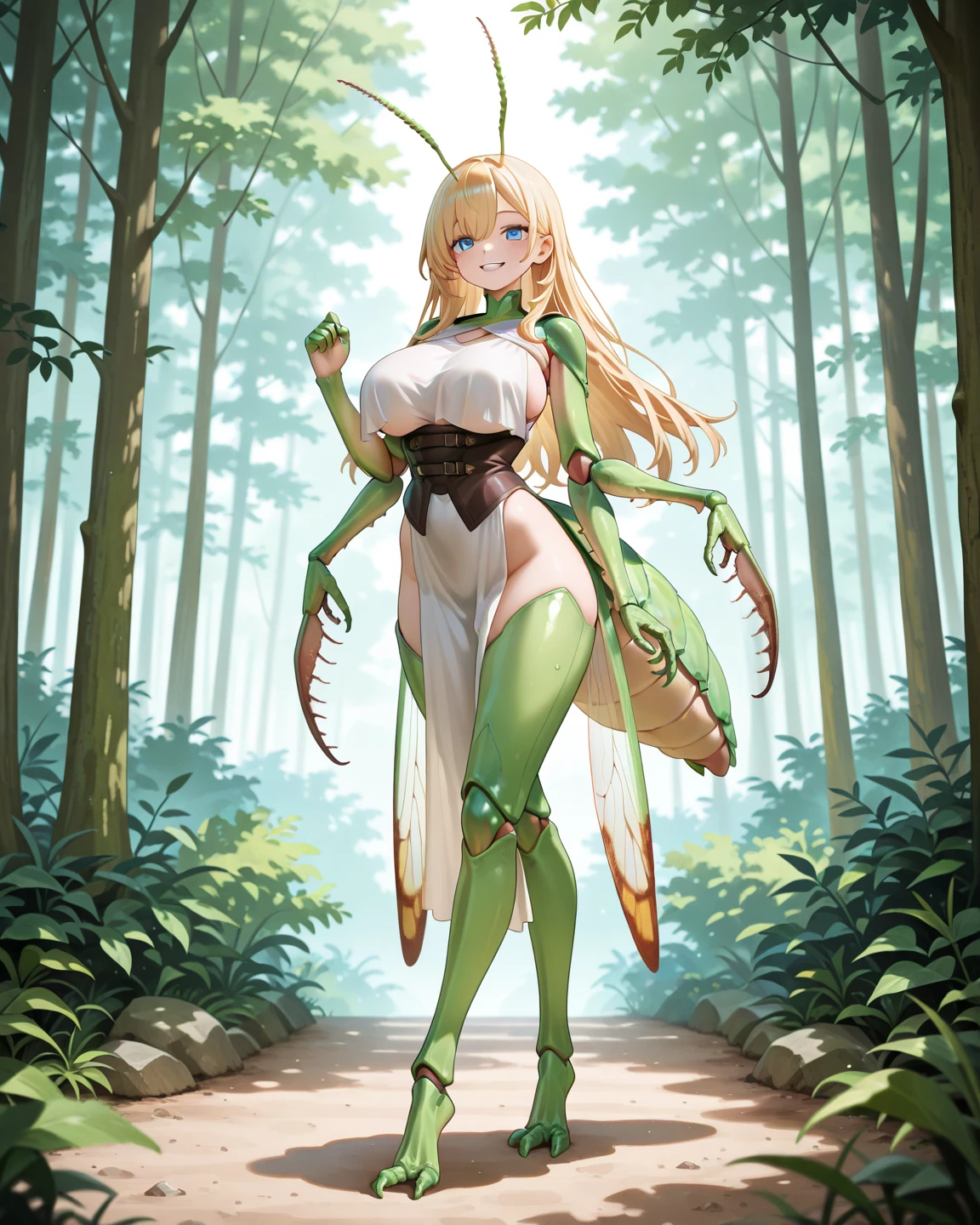 Best quality, (1 mantis girl:1.3), huge breasts