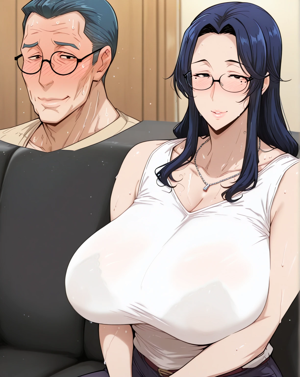 Beauty、Swimwear、Embarrassed、Big Breasts、Being fondled by a creepy old man