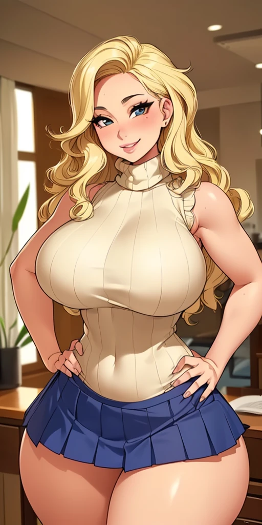 masterpiece, best quality,<lora:snvaphrodite-nvwls-v1-000009:0.9> snvAphrodite, hair flower, large breasts, wide hips, blue t-shirt, black pants, indoors, wink, smile