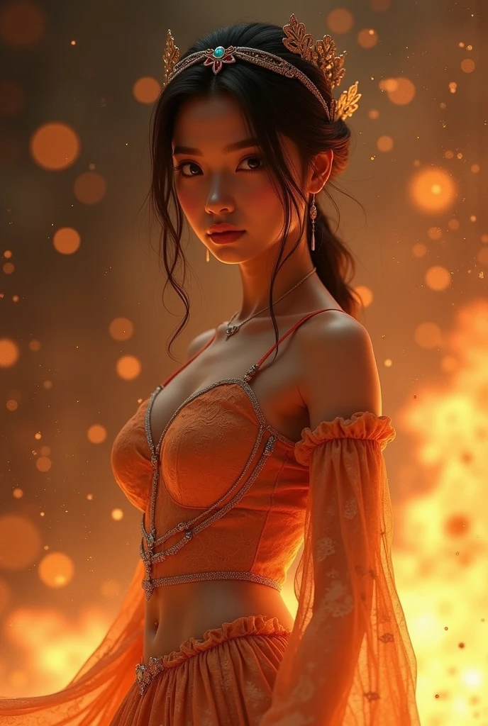 Sailor Moon, Realistic, One person, (Magical girl:1.4), Long dark brown hair, (Gold Opal Eyes), (crystallization, Sparkling Blur), (Gothic:1.4)Sailor Scout Uniform Style, (Big Breasts:1.25), Cleavage, Wide Hips, Narrow waist, Sunburn, clavicle, Lips parted, compensate, blush, Glowing Skin, night, reflection, full moon, moonlight, Rose