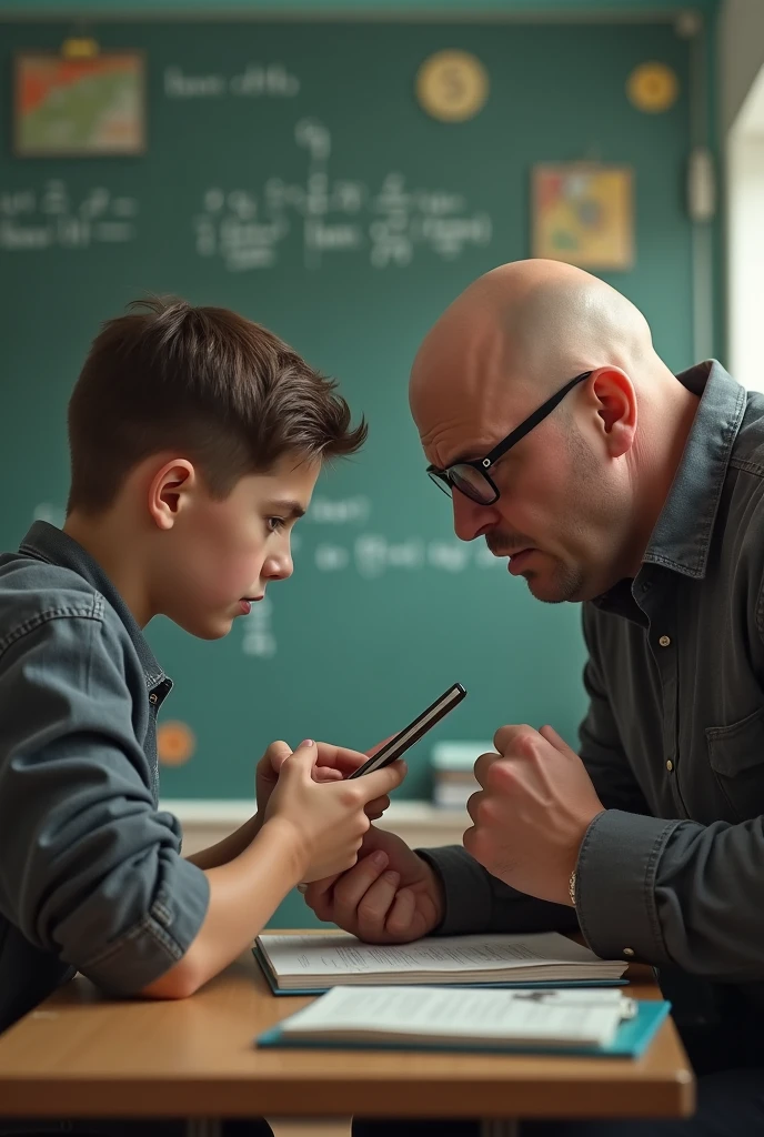 Father and mother yelling at their son studying