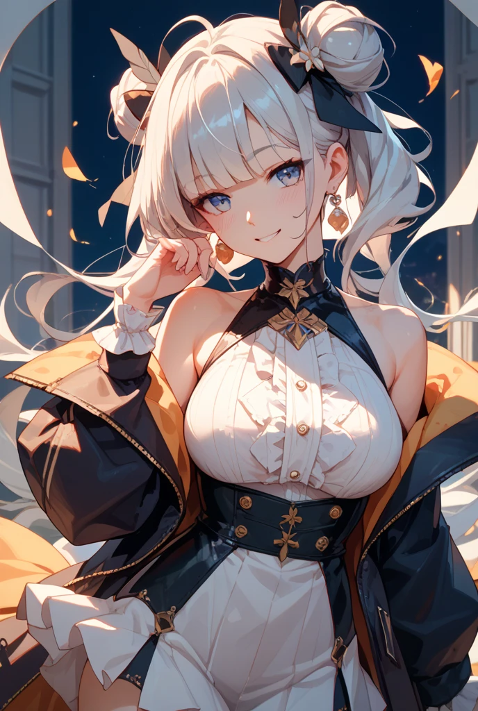 a idol girl in dress, ((barehead)), navy-blue eyes, magical girl, big breast, short layered skirt