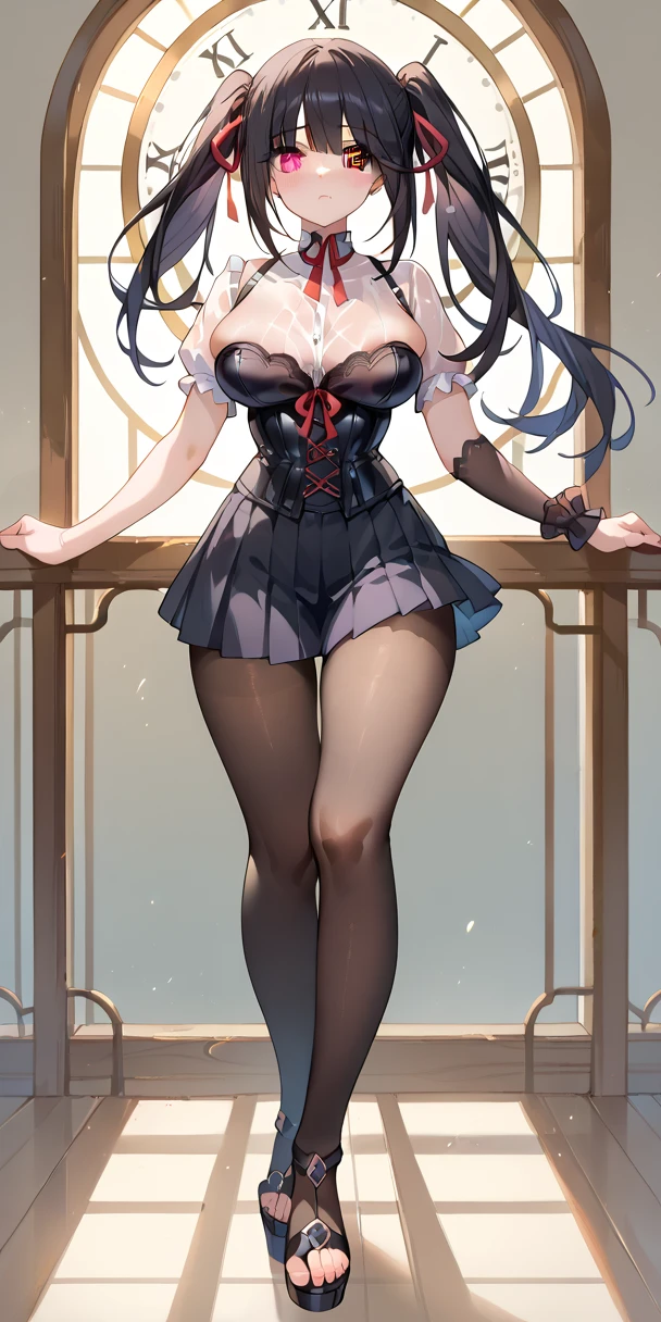 Seductive pose (8K original picture + masterpiece + best quality) big breasts, long legs, black silk, JK skirt + JK ribbon, miniskirt, full lips, lipstick, open mouth, high school student --auto --s2