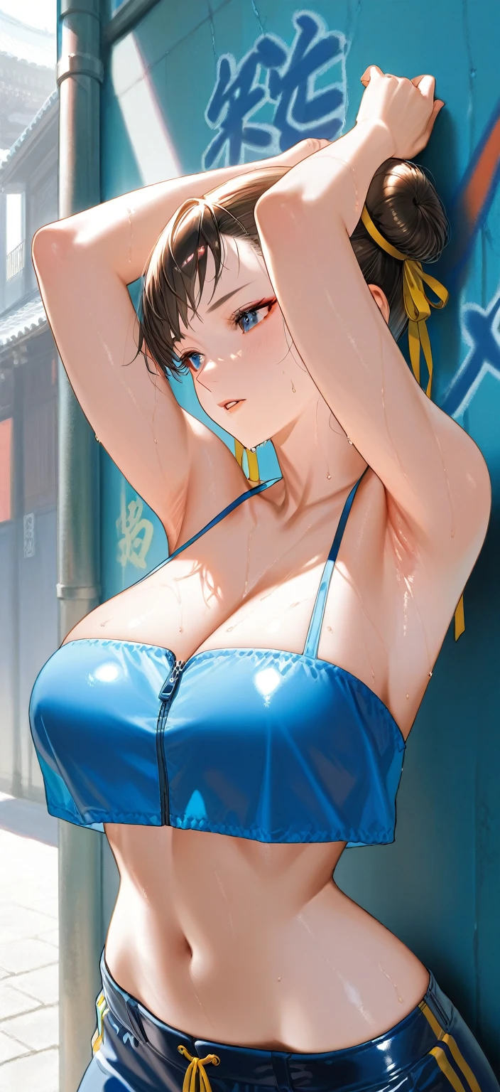 Impasto, pixiv, masterpiece, ccurate。 Transparent tulle high-forked cheongsam, The cheongsam has intricate embroidery patterns, Transparent cheongsam, The cheongsam has a heart-shaped opening on the chest that exposes the cleavage。 cross-legged, Seated position, Top-down view, Look down from above, fisheye lens。 (nsfw:1.7),Oily body, Moist body, Fluid-rich body,ray tracing, cinematic lighting, Eye-Level Shot, f/1.8, anatomically correct, textured skin, super detail。 Perfectly symmetrical body. (Sexy Eyes) (Seductive Eyes) Detailed Cyberpunk Background: 1.1) Underground Street Style Background, (Clothes Wet with Water) (Completely Clear Plastic Top) (Suspension Stockings, Collateral Stockings, Highlighter Stockings) Fleshy Thighs Tightened by High-gloss Strap Stockings, Huge Sagging Breasts. (open neckline, transparent high-forked low-neckline cheongsam, revealing a high-gloss X-shaped bra under transparent tulle), outermost transparent gauze on body, painting, (best quality, 4k, Masterpiece: 1.9), Beautiful Woman, Surreal, 1 Girl, ((Facing the viewer, hand caressing her own chest)), (Sagging huge breasts, charming body: 1.8), Sit-ups: 1.6, Brunette : 1.8, (Wet Rain, Rain Wet, Wet Body: 1.7), Ultra-detailed face, detailed lips, detailed eyes, double eyelids, sexy low-necked dress, open neckline, hanging breasts, side pose, visible curves, pool party, poolside, transparent clothes, muscle-turning legs