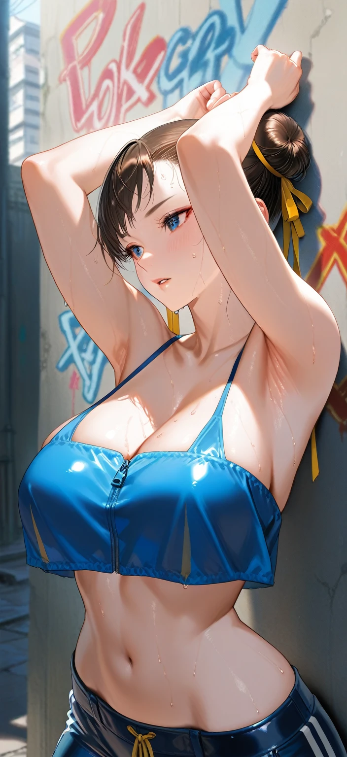 Standing in a shiny bikini、Great smile、 Mature Woman 、Japanese、Huge breasts、short hair、(Glowing Skin:1.4)、Put your arms behind your back, Inner thighs, Ezvian everywhere、