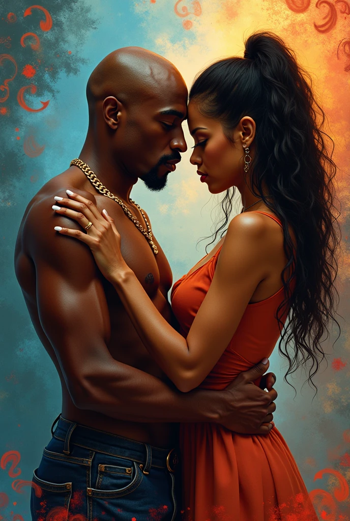 a cover of a narco romantic novel, (A young Black African American man with short hair, handsome and a beautiful Afro-Latina woman with dark chocolate skin and a glorious curvy body, 21 years, Round and firm breasts, wide and generous hips, a black dress with a low neckline that hugs her in a passionate pose, stacks of dollar bills, dramatic lighting, cinematographic, hyper detailed, 8k, Intricate, oil painting, dramatic shadows, high contrast, vibrant colors, moody, chiaroscuro, romantic, sensual, intimate, cinematographic composition, sexy very sexy sexy sexy sexy everywhere sexy